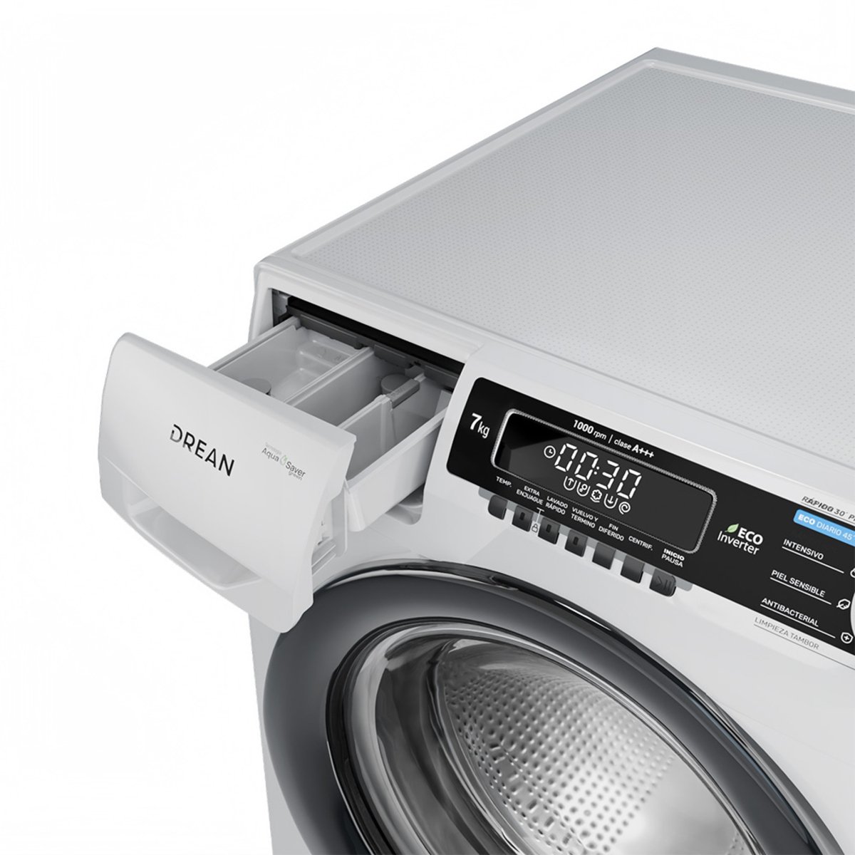 LAVARROPAS ECOINVERTER CARGA FRONTAL 7 KG 1000 RPM BLANCO DREAN - Image 2